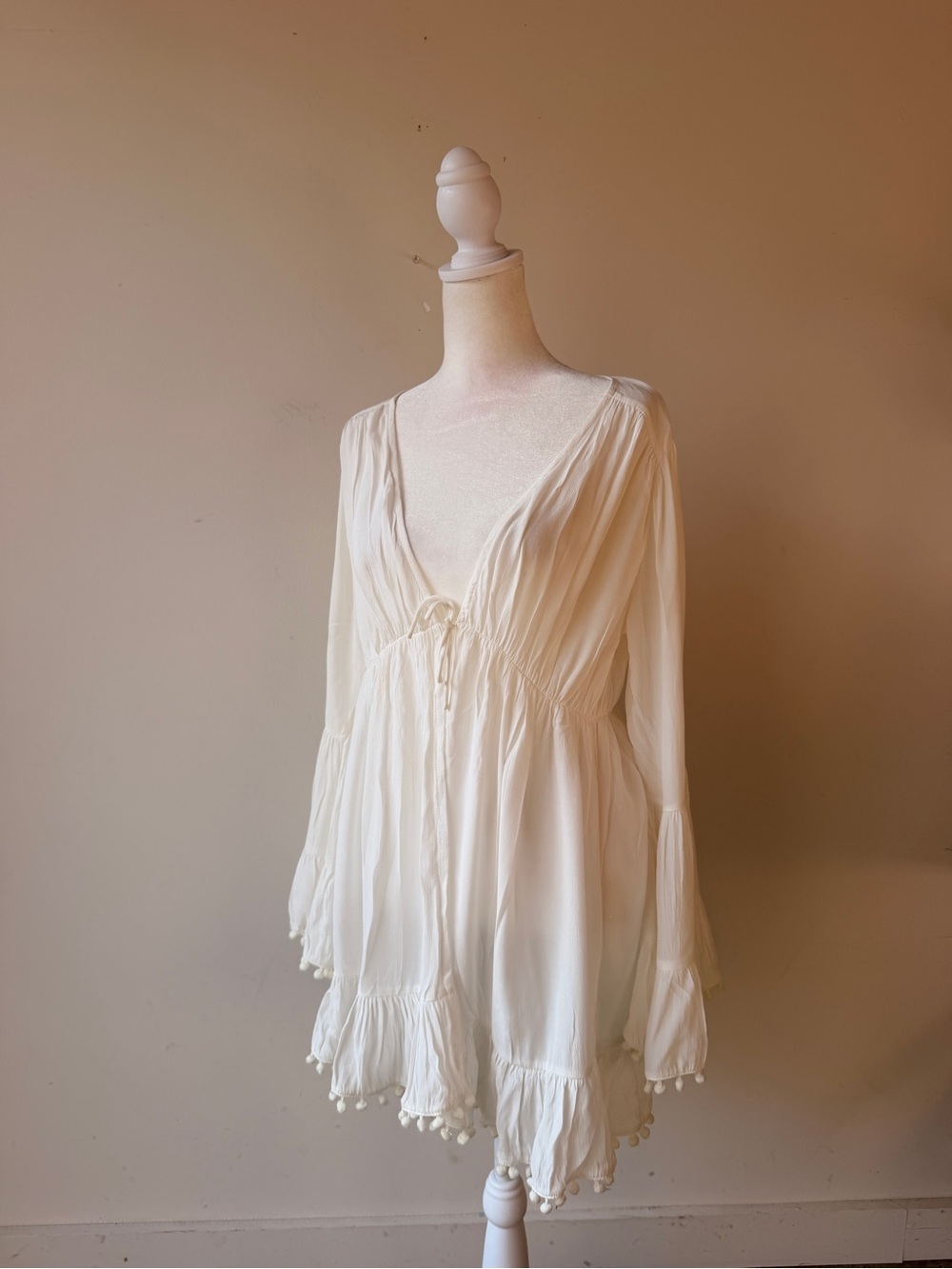 Lovers + Friends Ivory Boho Tie-Front Babydoll Dress